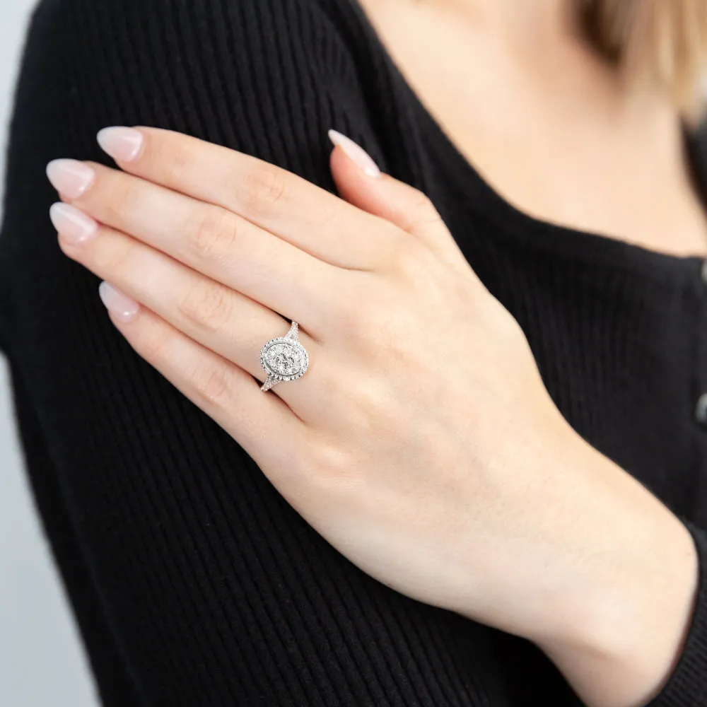 Silver Diamond Oval Cluster Ring with 20 Diamonds Shiels