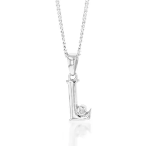 Silver Pendant Initial L set with Diamond Shiels