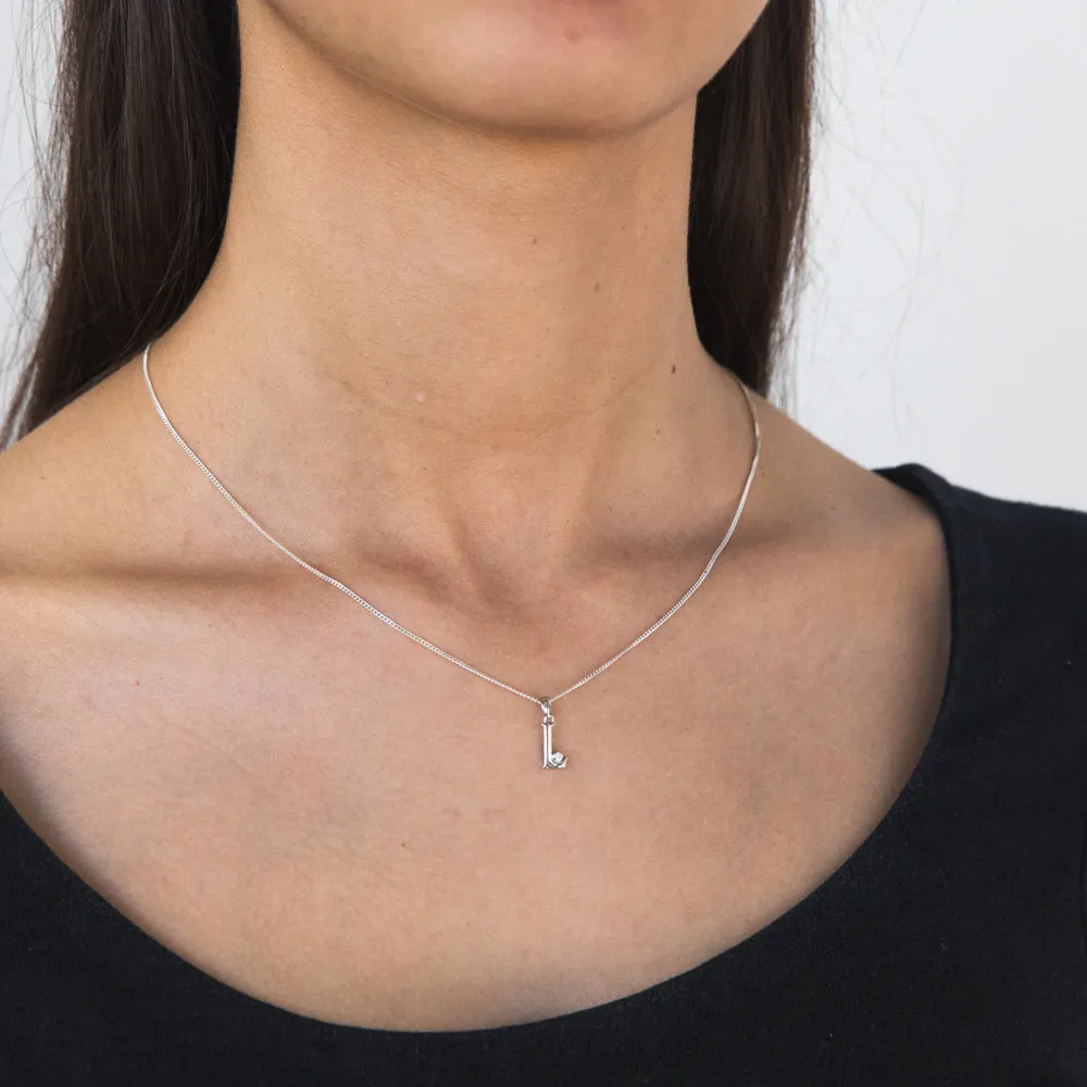 Silver Pendant Initial L set with Diamond Shiels