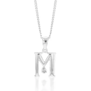 Silver Pendant Initial M set with Diamond Shiels
