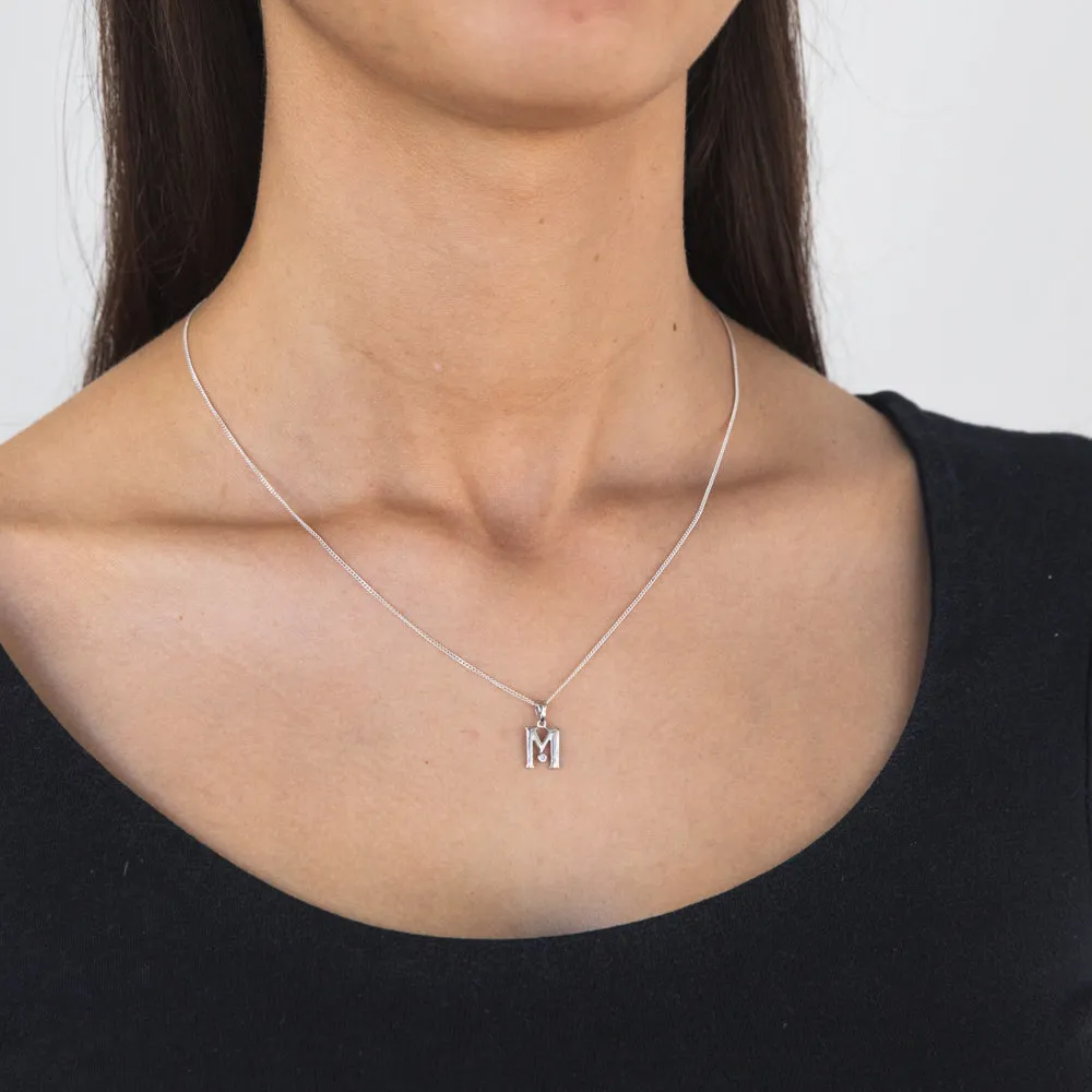 Silver Pendant Initial M set with Diamond Shiels