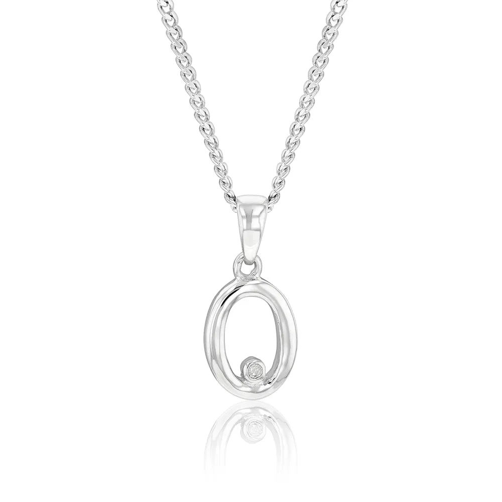 Silver Pendant Initial O set with Diamond Shiels