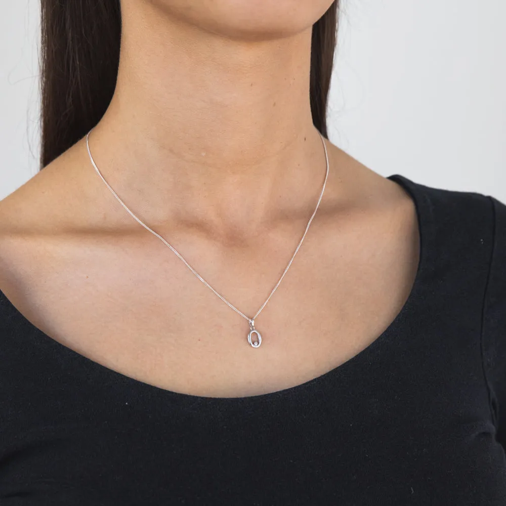 Silver Pendant Initial O set with Diamond Shiels