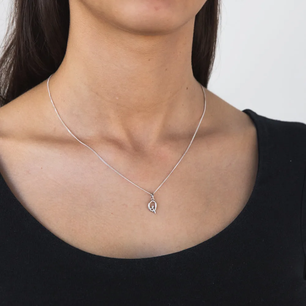 Silver Pendant Initial Q set with Diamond Shiels