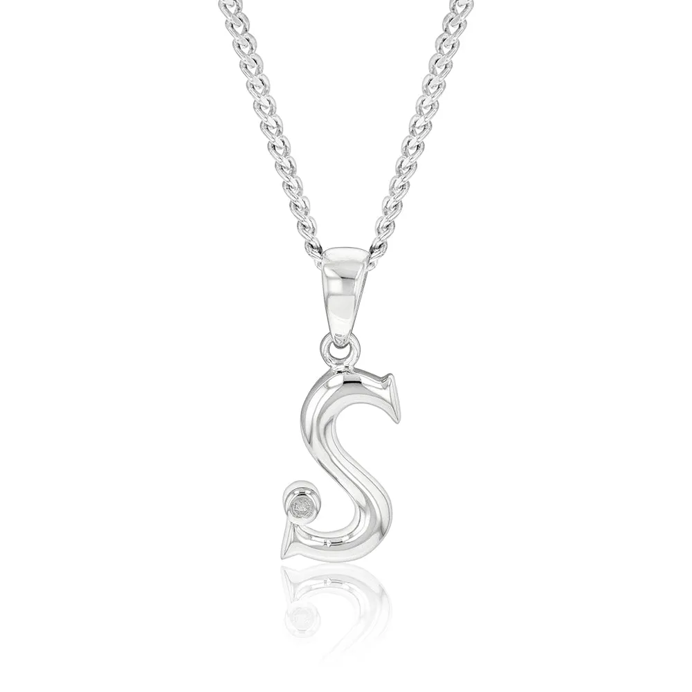 Silver Pendant Initial S set with Diamond Shiels