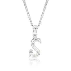Silver Pendant Initial S set with Diamond Shiels