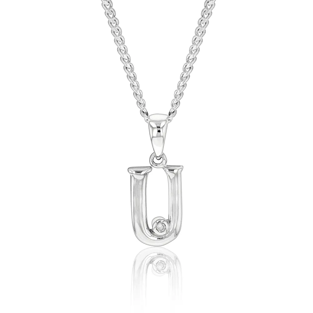 Silver Pendant Initial U set with Diamond Shiels