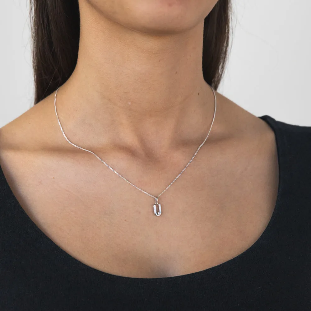 Silver Pendant Initial U set with Diamond Shiels