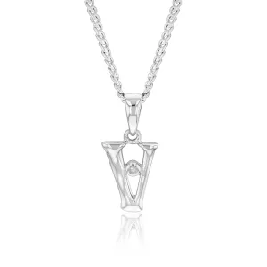 Silver Pendant Initial V set with Diamond Shiels
