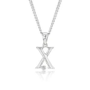 Silver Pendant Initial X set with Diamond Shiels