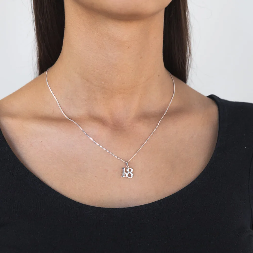 Silver Pendant Number 18 set with Diamond Shiels