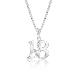 Silver Pendant Number 18 set with Diamond Shiels