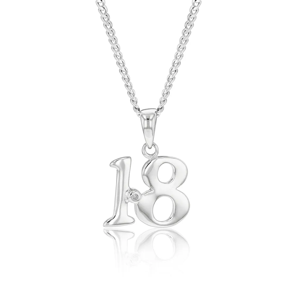 Silver Pendant Number 18 set with Diamond Shiels