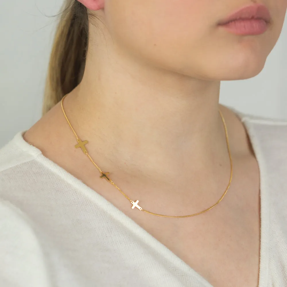 Silverfilled 45cm Sideway Necklace With Three Crosses Shiels