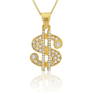 Stainless Steel Gold Plated Crystal Set Dollar Sign Pendant Shiels