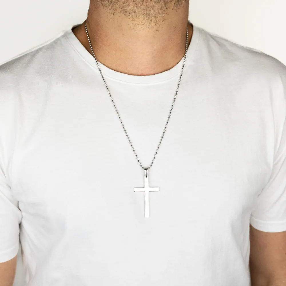 Stainless Steel Plain Cross On 60.9cm Ball Chain Shiels