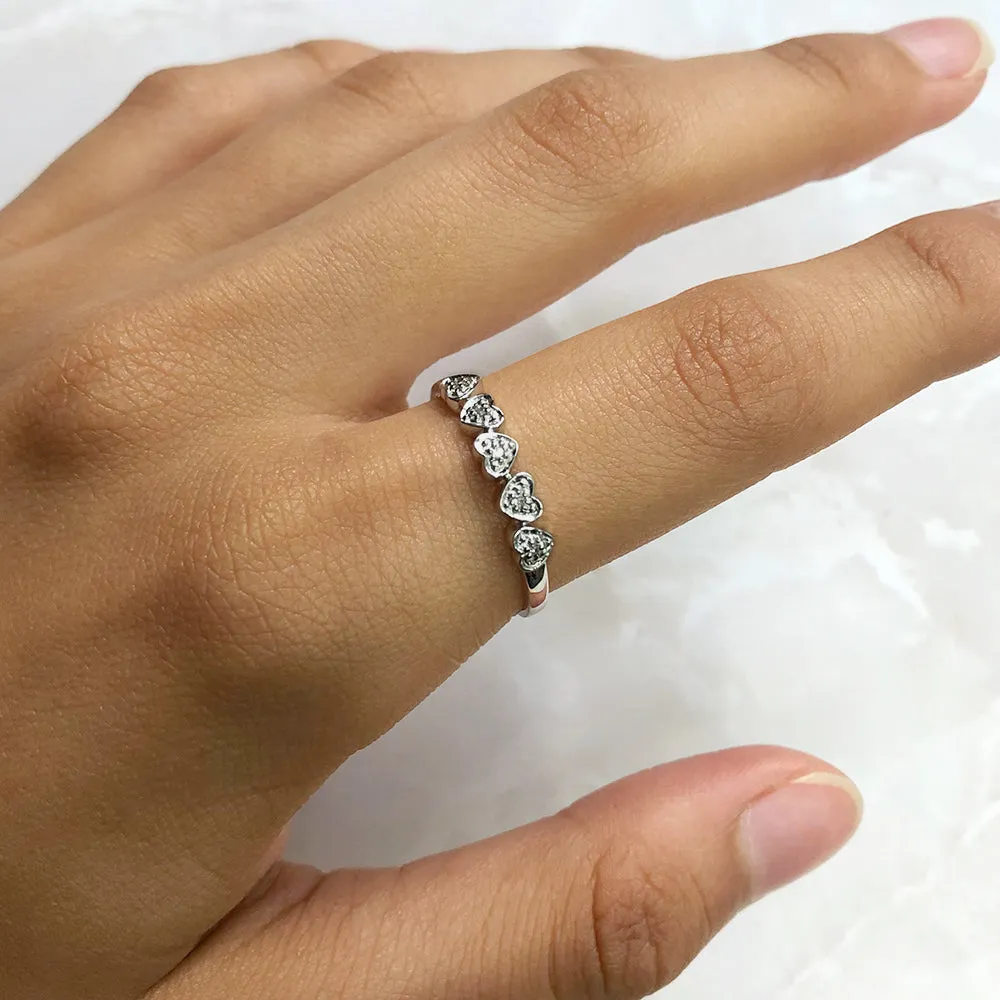 Sterling Silver 0.02 Carat Five Hearts Diamond Ring with 5 Brilliant Cut Diamonds Shiels
