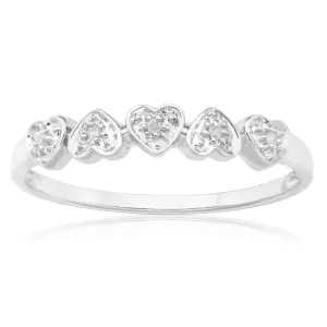 Sterling Silver 0.02 Carat Five Hearts Diamond Ring with 5 Brilliant Cut Diamonds Shiels