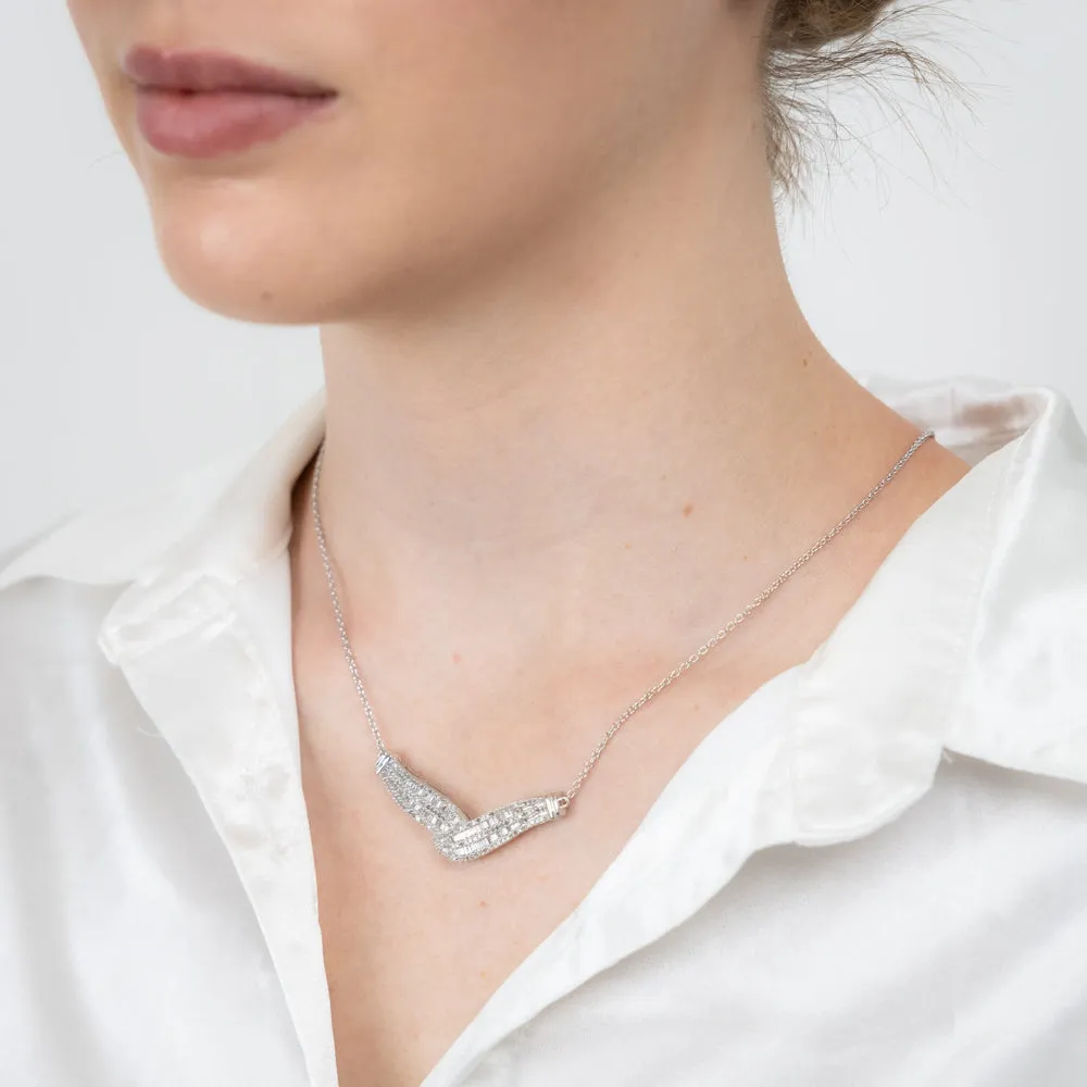 Sterling Silver 0.95Carat Diamond 45cm Necklace With Round and Baguette Cut Diamonds Shiels
