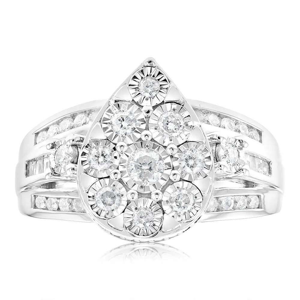 Sterling Silver 1 Carat Diamond Pear Shaped Dress Ring Shiels
