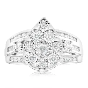 Sterling Silver 1 Carat Diamond Pear Shaped Dress Ring Shiels