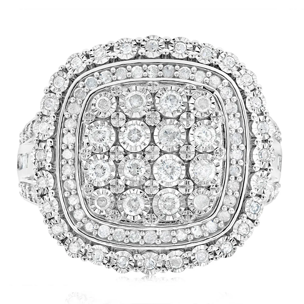 Sterling Silver 1 Carat Diamond Ring With 112 Brilliant & 22 Baguette Cut Diamonds Shiels