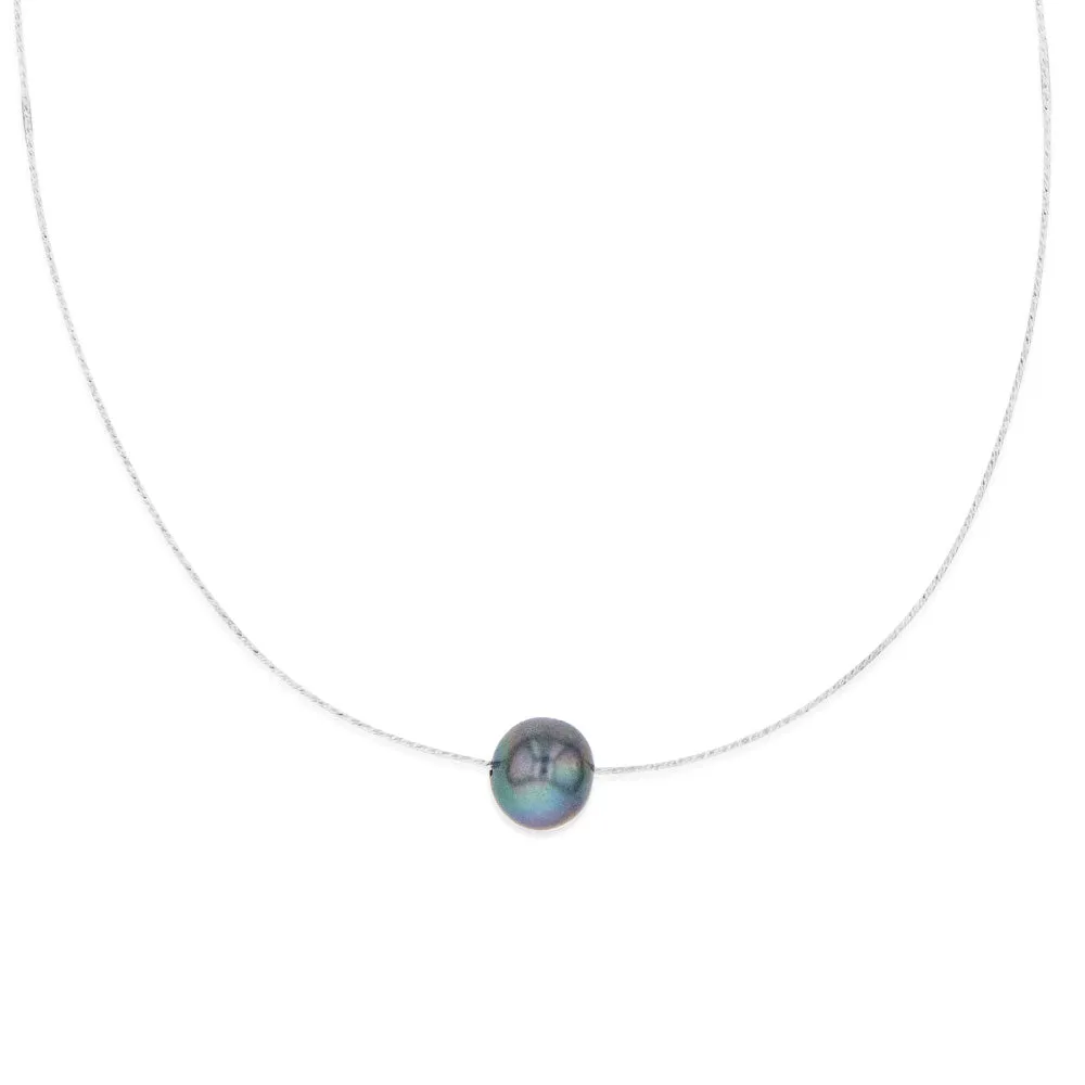 Sterling Silver 10-12mm Dyed Black Fresh Water Pearl On Adjustable Choker Chain Shiels