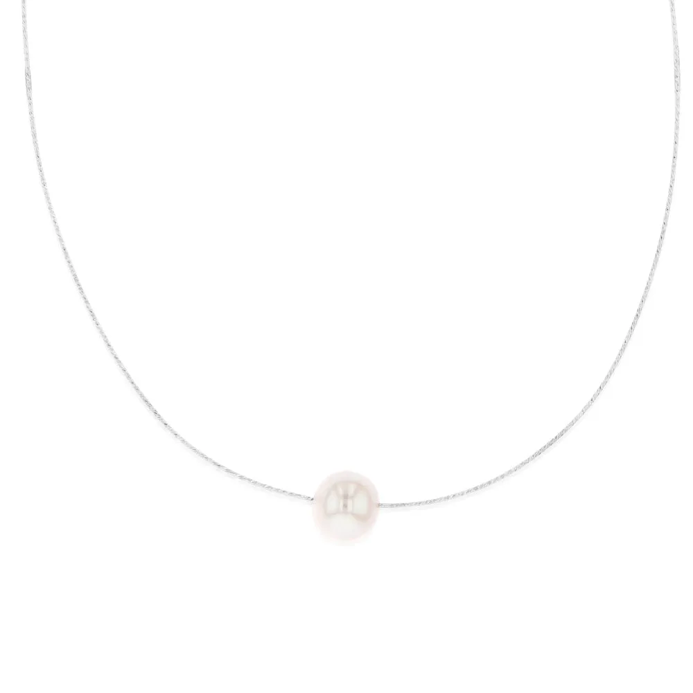 Sterling Silver 10-12mm White Fresh Water Pearl On Adjustable Choker Chain Shiels