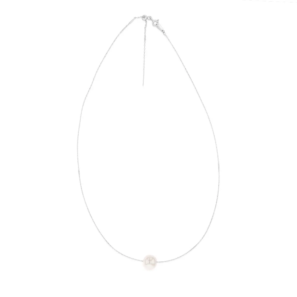 Sterling Silver 10-12mm White Fresh Water Pearl On Adjustable Choker Chain Shiels