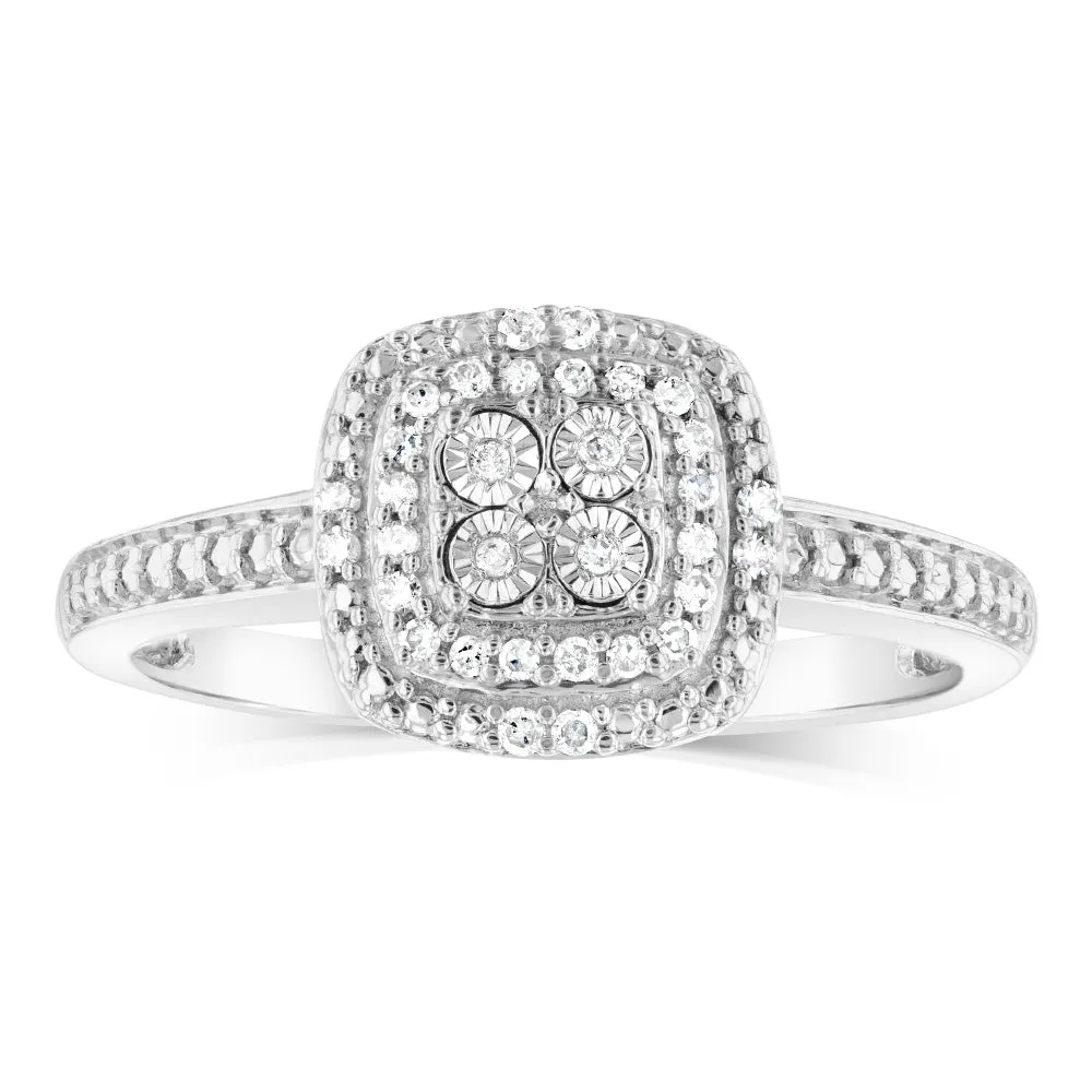 Sterling Silver 1/10 Carat Diamond Cushion Shaped Ring Shiels