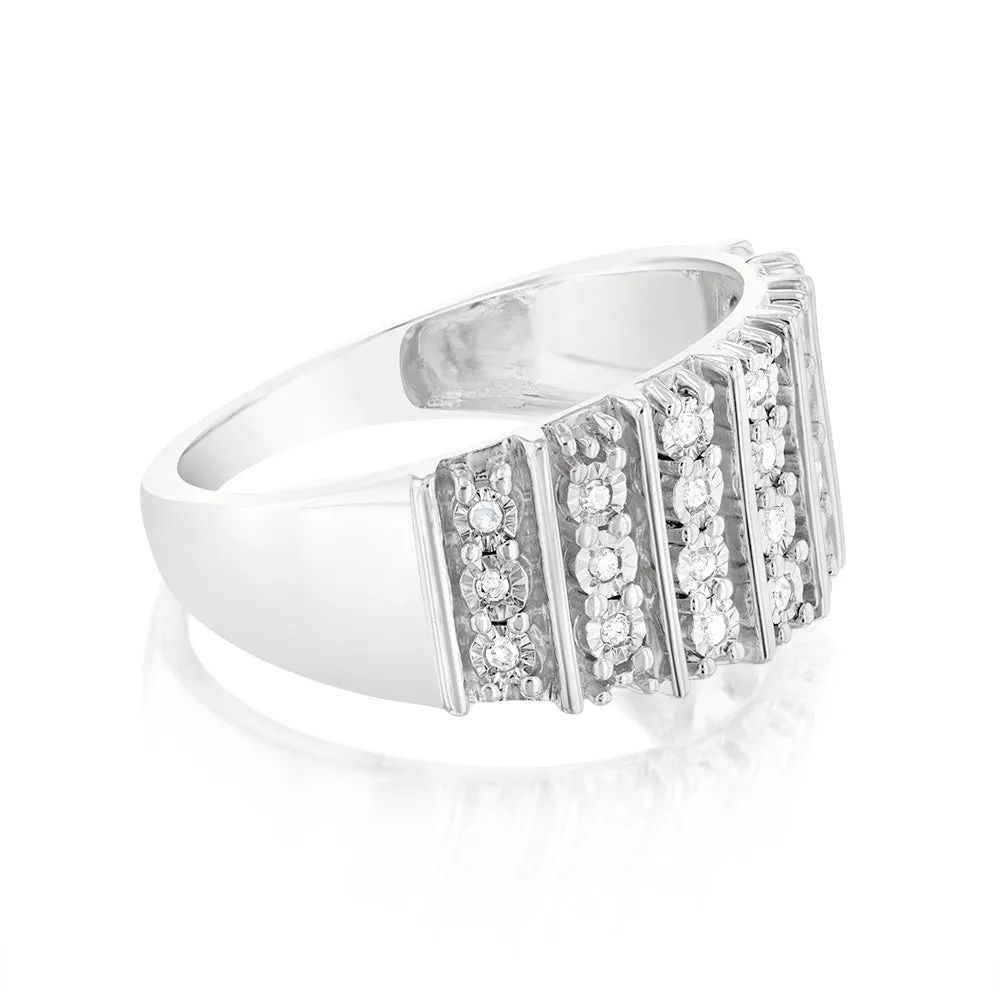 Sterling Silver 1/10 Carat Diamond Ring With 24 Round Brilliant Cut Diamonds Shiels