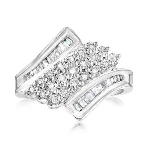 Sterling Silver 1/3 Carat Diamond Ring With Round and Baguette Cut Diamonds Shiels
