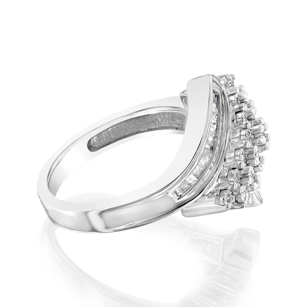 Sterling Silver 1/3 Carat Diamond Ring With Round and Baguette Cut Diamonds Shiels