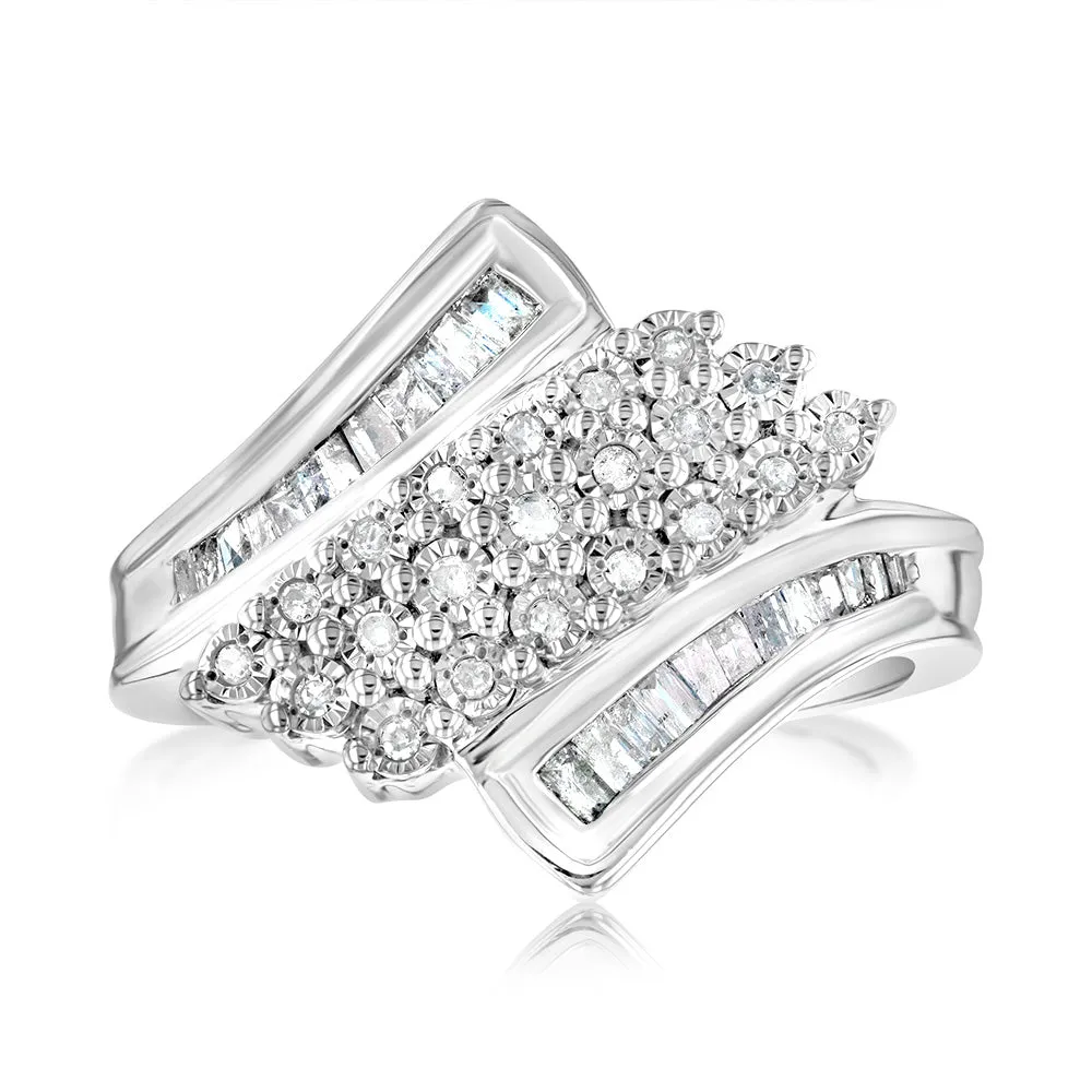 Sterling Silver 1/3 Carat Diamond Ring With Round and Baguette Cut Diamonds Shiels