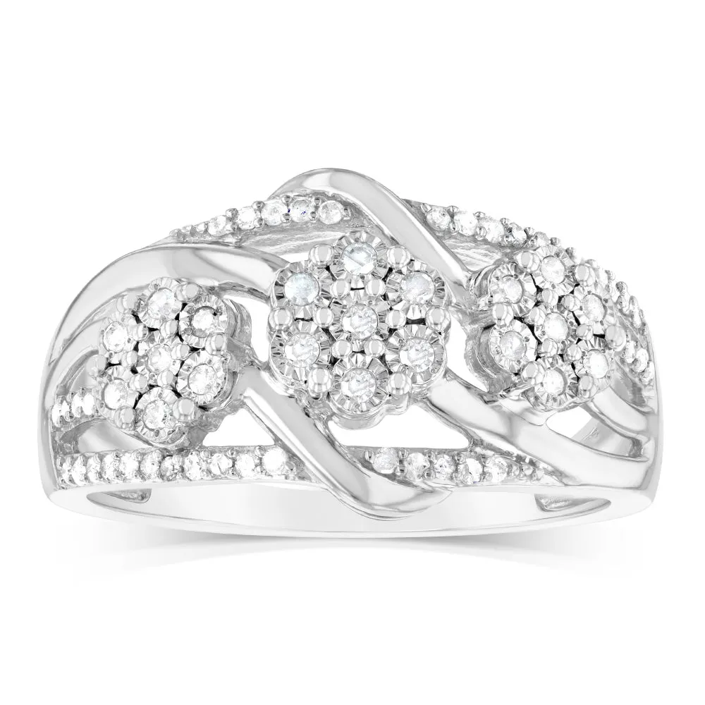 Sterling Silver 1/5 Carat Diamond Flower Shape Wrapped Around Ring Shiels