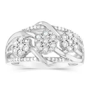 Sterling Silver 1/5 Carat Diamond Flower Shape Wrapped Around Ring Shiels