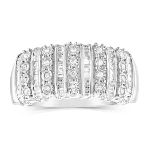 Sterling Silver 1/5 Carat Diamond Ring with Round Brilliant Cut and Baguette Diamonds Shiels