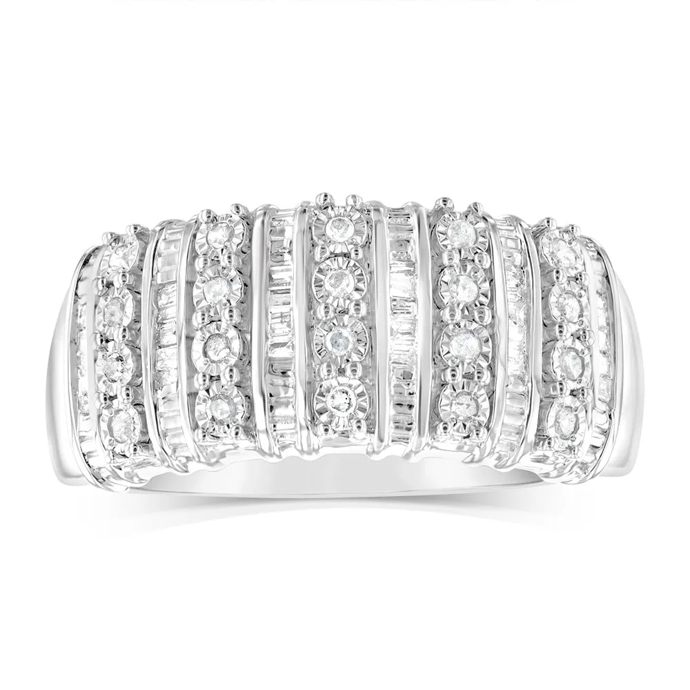 Sterling Silver 1/5 Carat Diamond Ring with Round Brilliant Cut and Baguette Diamonds Shiels