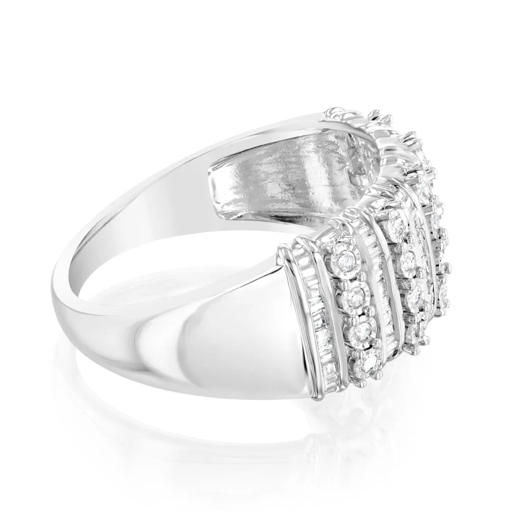 Sterling Silver 1/5 Carat Diamond Ring with Round Brilliant Cut and Baguette Diamonds Shiels