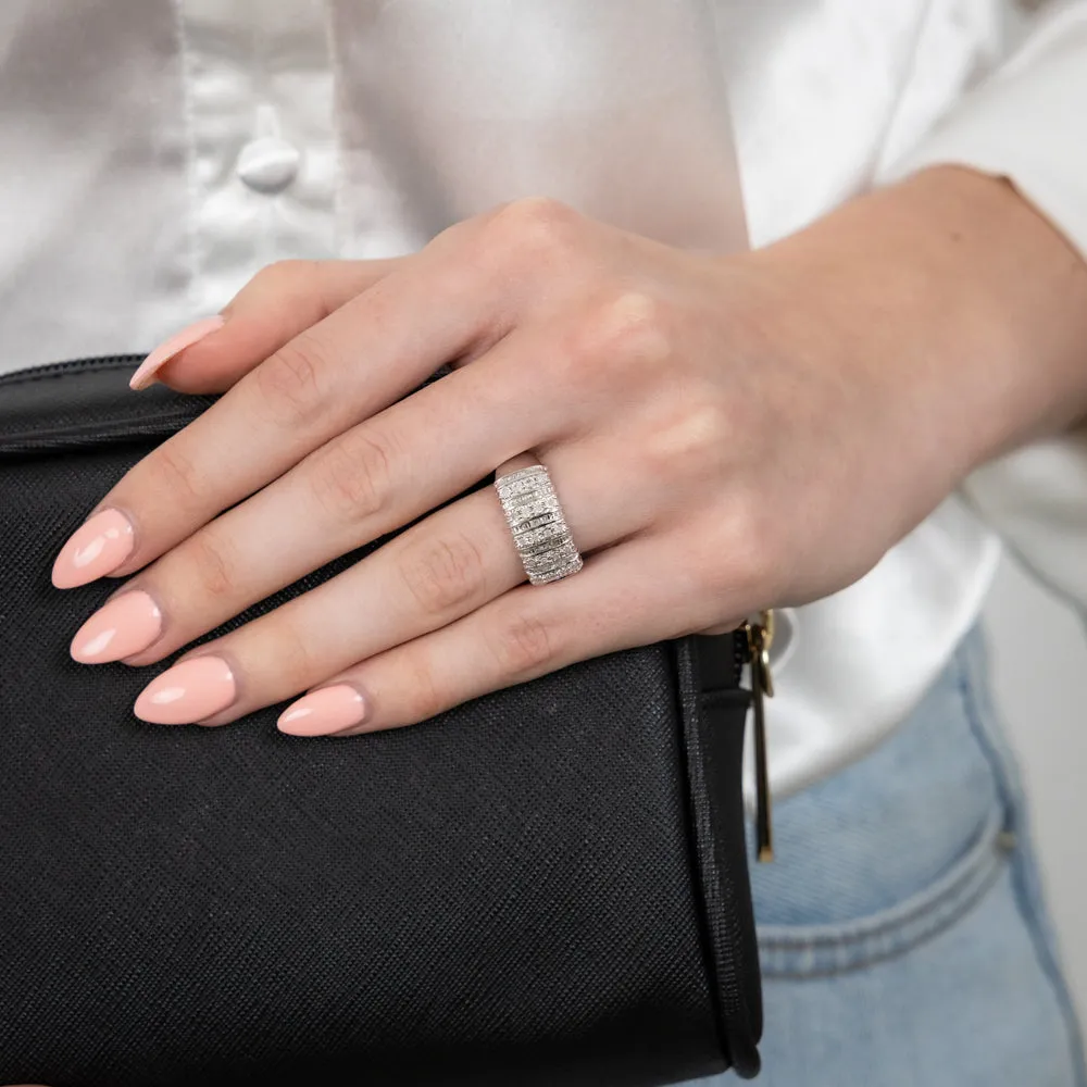 Sterling Silver 1/5 Carat Diamond Ring with Round Brilliant Cut and Baguette Diamonds Shiels