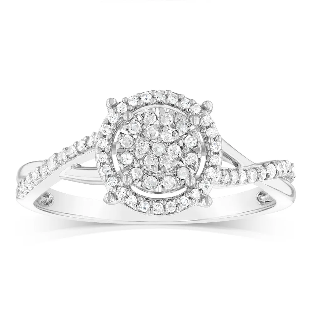 Sterling Silver 1/5 Carat Diamond Round Shaped Wrapped Band Ring Shiels