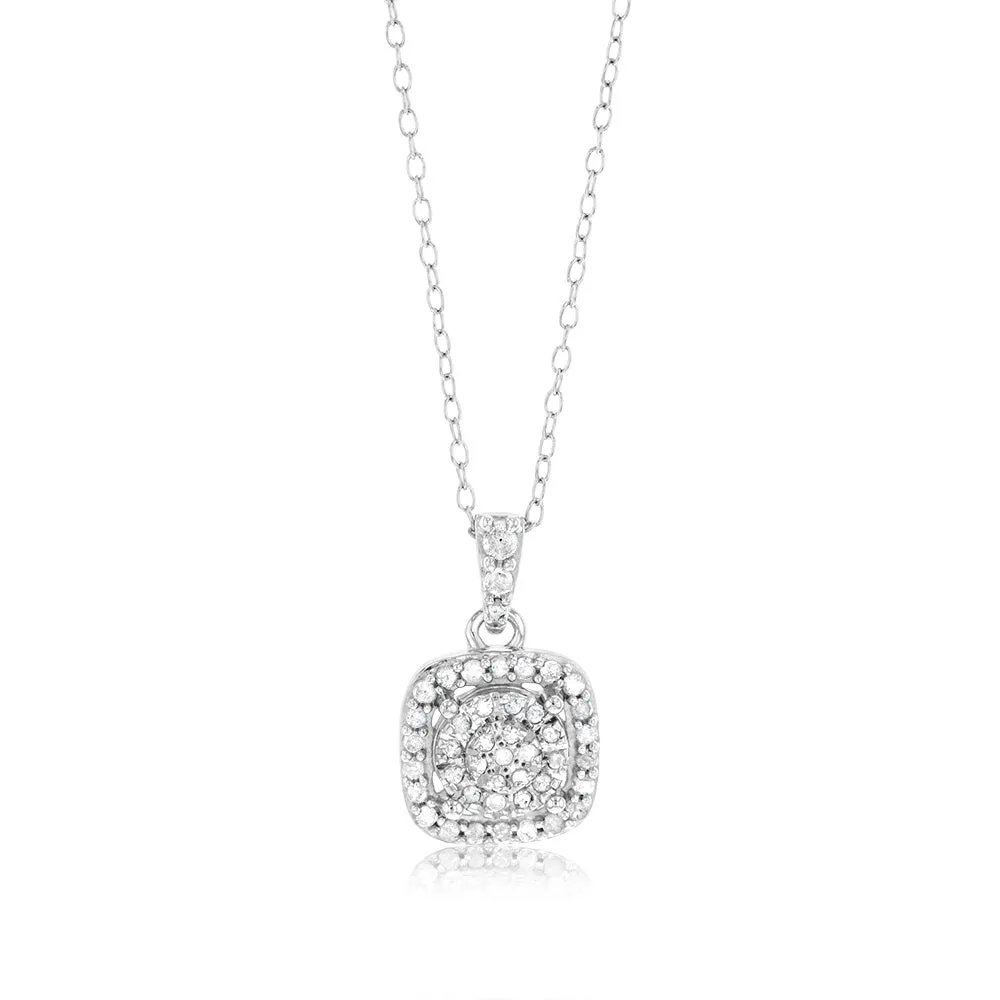 Sterling Silver 1/5 Carat Natural Diamond Cushion Shaped Pendant on 46cm Chain Shiels