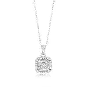Sterling Silver 1/5 Carat Natural Diamond Cushion Shaped Pendant on 46cm Chain Shiels