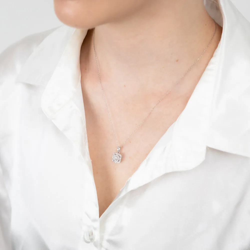 Sterling Silver 1/5 Carat Natural Diamond Cushion Shaped Pendant on 46cm Chain Shiels