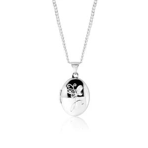 Sterling Silver 17x13mm Butterfly Oval Locket Shiels