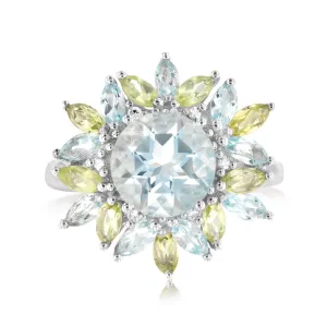 Sterling Silver 2.41 Carat Sky Blue Topaz, 0.80ct Peridot & 6Diamonds Ring Shiels