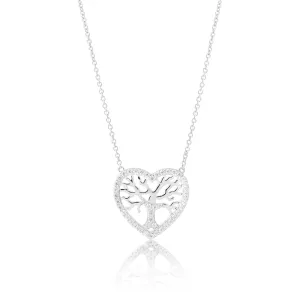 Sterling Silver 45cm Zirconia Tree in Heart Pendant on Chain Shiels