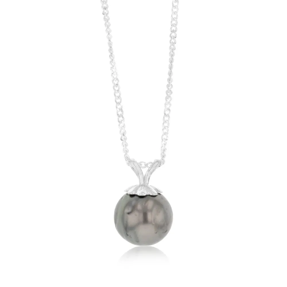 Sterling Silver 8-10mm Tahitian Pearl Pendant on 45cm Chain Shiels