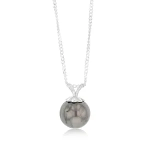 Sterling Silver 8-10mm Tahitian Pearl Pendant on 45cm Chain Shiels