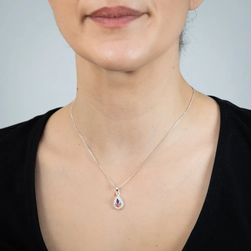 Sterling Silver Amethyst And Cubic Zirconia Pear Shaped Pendant Shiels